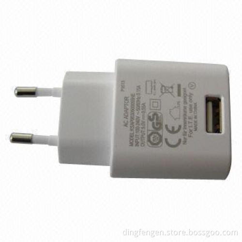 5V/550mA Portable USB Charger for Korea, KC, RoHS and CEC Approvals